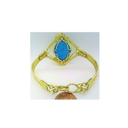 Turquoise Howlite Gold Wire Wrap Gemstone Bangle Cuff Bracelet Sz. 6.5
