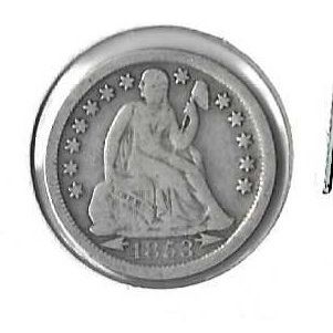 1853 US Silver Seated Liberty Dime Fine
