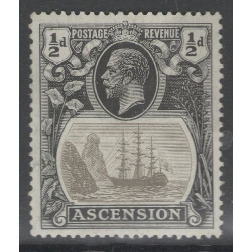 Ascension KGV 1924 ½d Grey Black & Black Mounted Mint MM SG 10 Sc 10 stamp badge