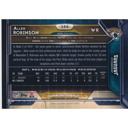 2015 Topps Football 144 Allen Robinson Jacksonville Jaguars