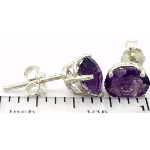 Amethyst, 925 Sterling Silver Post Earrings, SE002