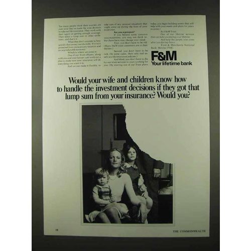 1973 F&M First & Merchants National Bank Ad - Your Wife