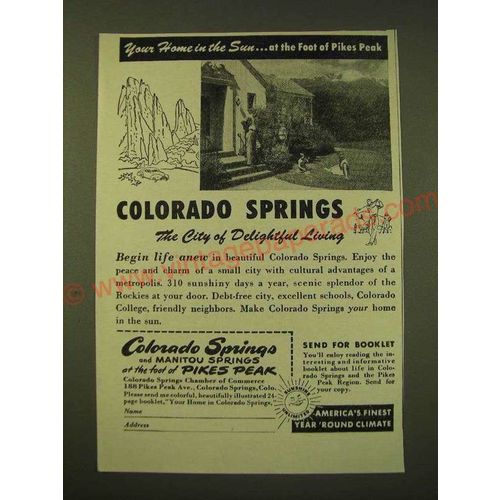 1947 Colorado Springs Tourism Ad - Your home in the sun