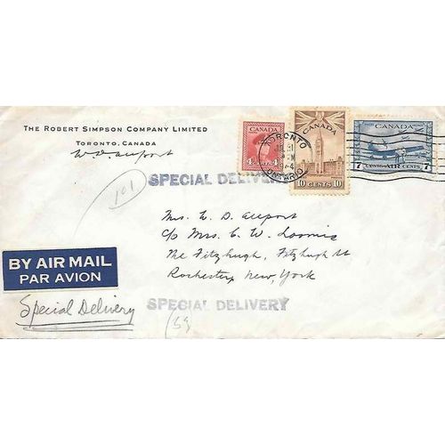 Canada Special Delivery Air Mail War Combo 1944 Toronto 21 Cent Rate