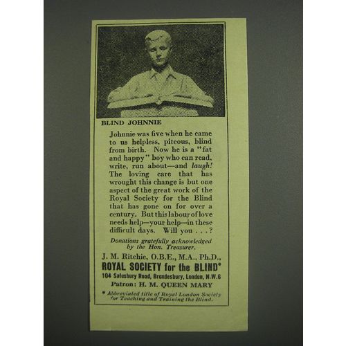 1949 Royal Society for the Blind Ad - Blind Johnnie