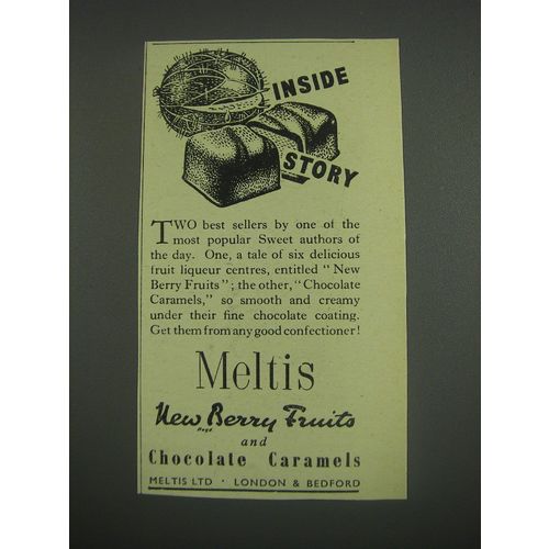 1949 Meltis New Berry Fruits and Chocolate Caramels Ad - Inside Story