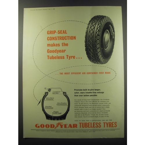 1955 Goodyear Tubeless tires Ad - Grip-Seal construction makes the Goodyear