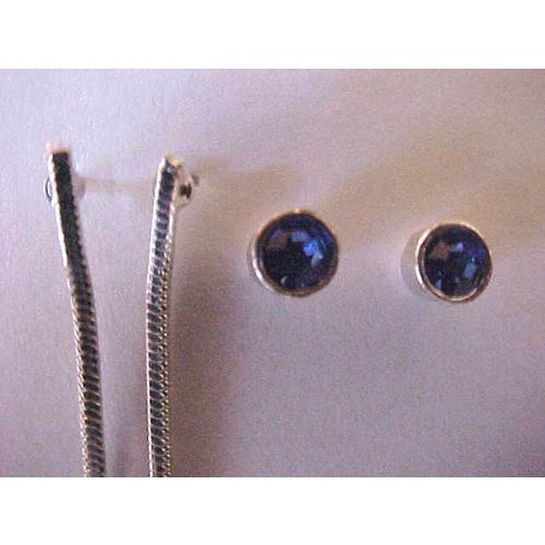 Silver Snake Chain Earrings Long Chain Pierced Sapphire Crystal Studs SET 2