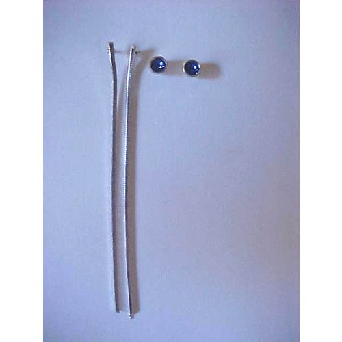 Silver Snake Chain Earrings Long Chain Pierced Sapphire Crystal Studs SET 2