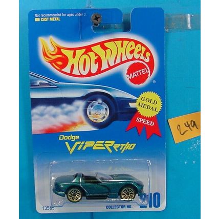 C249 HOT WHEELS 1991 COLLECTOR NO. 210 DODGE VIPER RT/10 GREEN GOLD NEW ON CARD