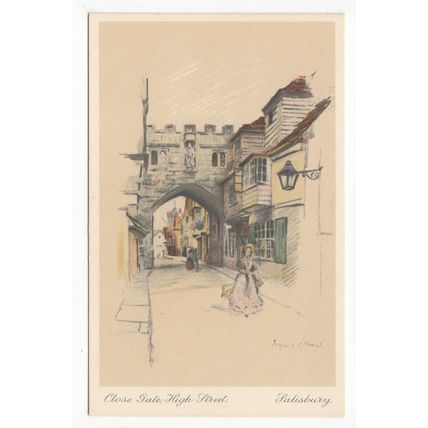 Close Gate High Street Salisbury Marjorie C Bates Art Postcard