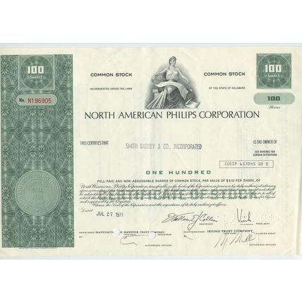 North American Philips Corporation 100 Shares 1971 Stock/Share Certificate