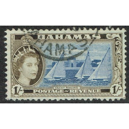 Bahamas 1954 Definitive Issue 1/- Ultramarine and Olive Brown SG211 FU