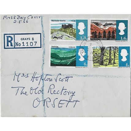 GB 1966 British Landscapes set FDC sent registered post