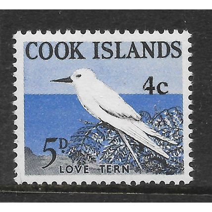 COOK ISLANDS 1967 4c on 5d LOVE TERN BLUE & BLACK SG210 M MINT