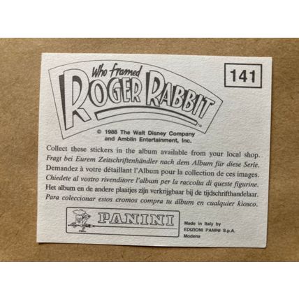 Who Framed Roger Rabbit Sticker # 141 (A) unused 1988 Panini Disney