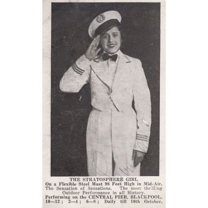 Stratosphere Pier Girl Blackpool Military Circus Daredevil Lady Signed Old Photo