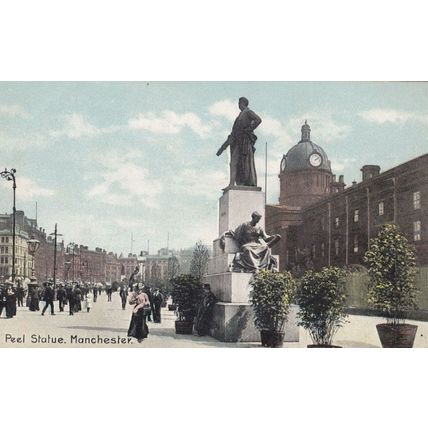 Peel Statue Manchester Lancashire Vintage Postcard