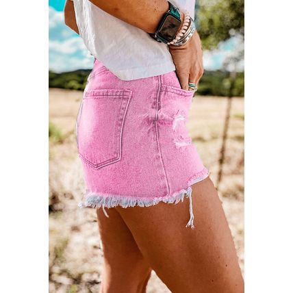 Pink High Rise Crossover Waist Denim Shorts