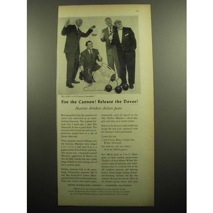 1957 Cresta Blanca White Vermouth Ad - Fire the Cannon! Release the Doves!