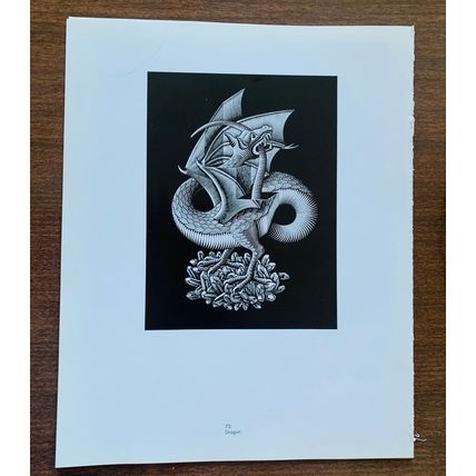 ESCHER print DRAGON Vintage Escher Poster optic wall art large Gothic blk/white