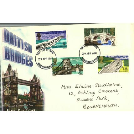 1968 British Bridges, Bournemouth Postmark, UK, GPO FDC