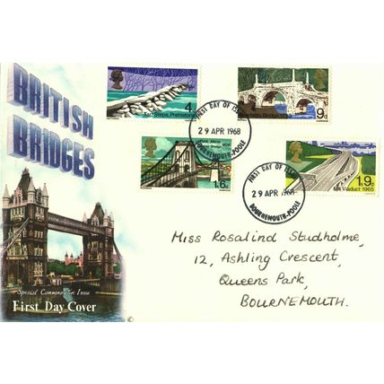 1968 British Bridges, Bournemouth Postmark, UK, GPO FDC