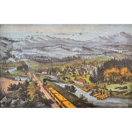THROUGH TO THE PACIFIC 1952 Nathaniel Currier - James Merritt Ives - Train PRINT