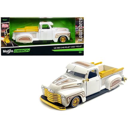 1950 Chevrolet 3100 Pickup Truck Lowrider White with Graphics and Gold Wheels...
