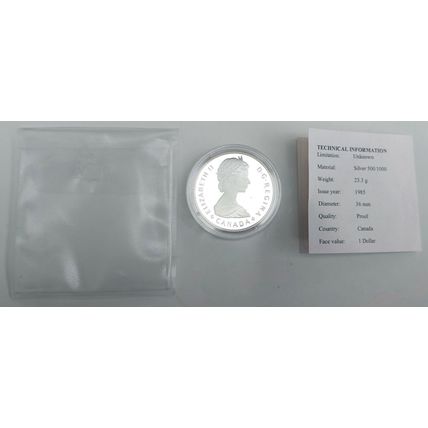 1985 ROYAL CANADIAN 100TH ANNIVERSARY NATIONAL PARKS MOOSE SILVER PROOF DOLLAR