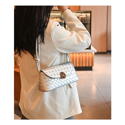 Women's Woven Shoulder Crossbody Bag Handbag Silver