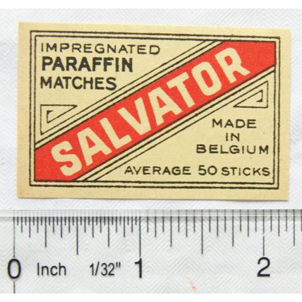 vintage Matchbox Label - Salvator Paraffin Matches - Made in Belgium