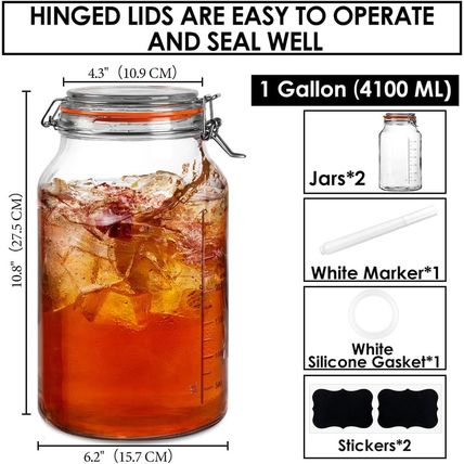 Super Wide-Mouth Glass Jars with Hinged Lids, 1-Gallon (4100 ML) Leak Proof Glas