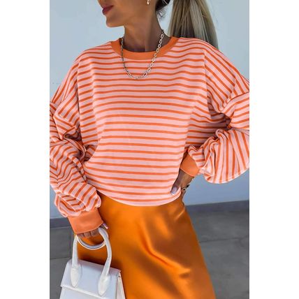 Russet Orange Drop Shoulder Crew Neck Loose Sweatshirt