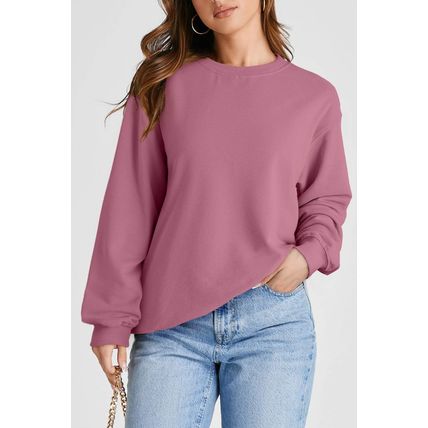 Valerian Plain Drop Shoulder Crewneck Pullover Sweatshirt