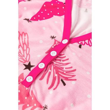 Pink Christmas Tree Print V Neck Buttoned Pullover and Drawstring Pants Lounge S