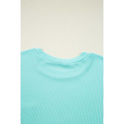 Iceland Blue 3D Ribbed Texture Contrast Patched Pocket Long Sleeve Top