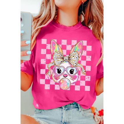 Rose Red Plaid Bubble Gum Rabbit Graphic Eater T Shirt