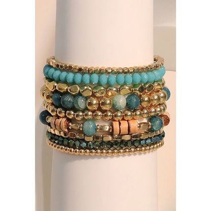 Gold Boho Beaded Multi Layer Elastic Bracelet Set