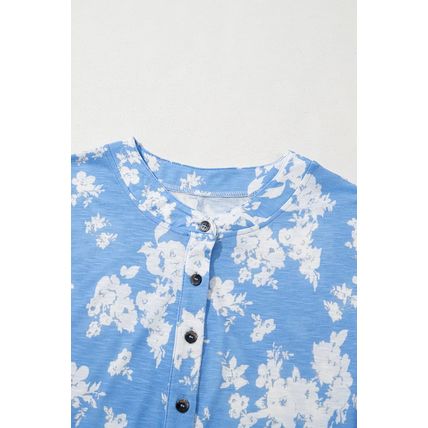 Myosotis Floral Print Half Button Wide Leg Relaxed Sleeveless Jumpsuit