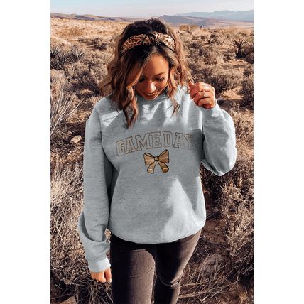 Gray GAME DAY Rugby Bow Embroidered Casual Sweatshirt