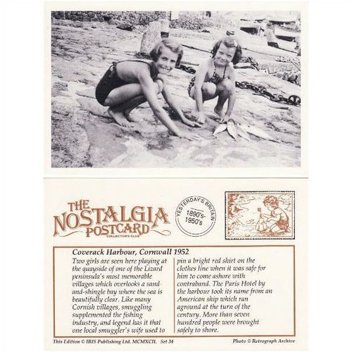 Postcard Girls Playing Coverack Harbour Cornwall 1952 Children Nostalgia