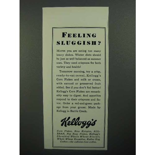 1930 Kellogg's Corn Flakes Ad - Feeling Sluggish?