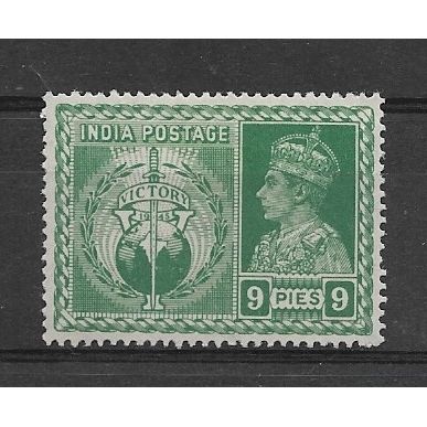 India.SG278 9p "Victory" and King George VI (Yellow-Green).Mounted Mint.Apr19