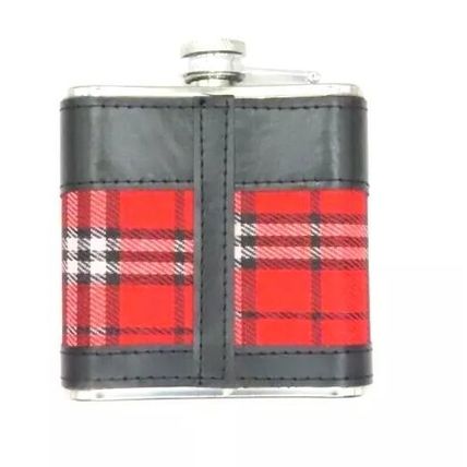 Red & Black Tartan Hip Flask 11 CM Gift Boxed Fathers Day Gift Drinks Beverage