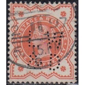 GB, 1887-92 1/2d vermilion, SG 197 (Scott #111), used perfin.