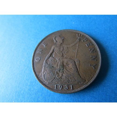 1931 GEORGE V ONE PENNY FREE POST COIN - 2. T