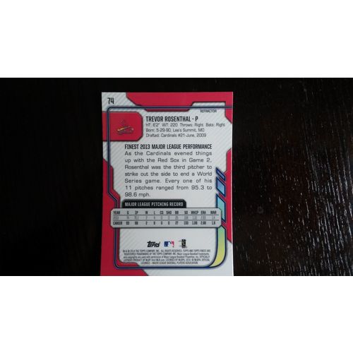 2014 Topps Finest Refractor Card # 074 Trevor Rosenthal Mint (9) Cardinals