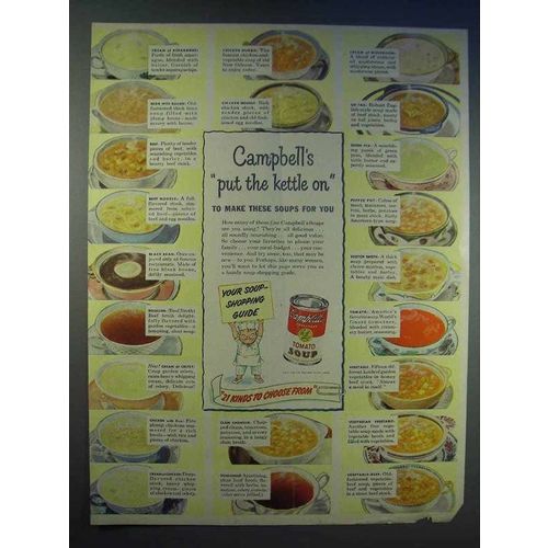 1950 Campbell's Soup Ad - 22 Varieties - Kettle On