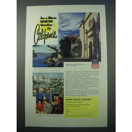 1953 Union Pacific Railroad Ad - Warm Winter California